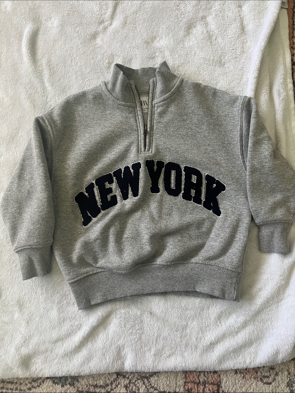 Zara kids Grey 'NEW YORK' Quarter Zip Sweatshirt 6-7